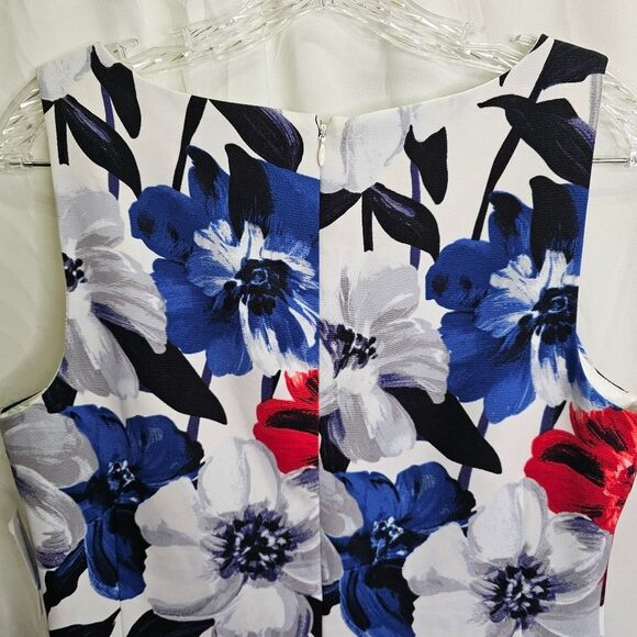 Luxe by Carmen Marc Valvo Red and Blue Floral Sleeveless Midi Dress Size 12 - Picture 9 of 11